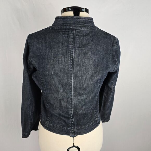 Levi's Jean Jacket Women's Large Mock Neck Button Dk Wash Blue Strauss Signature - Picture 5 of 16